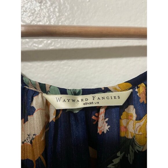 Wayward Fancies Eshakti Women's Navy Blue Floral Boho Midi Flutter Dress Large - Picture 8 of 9